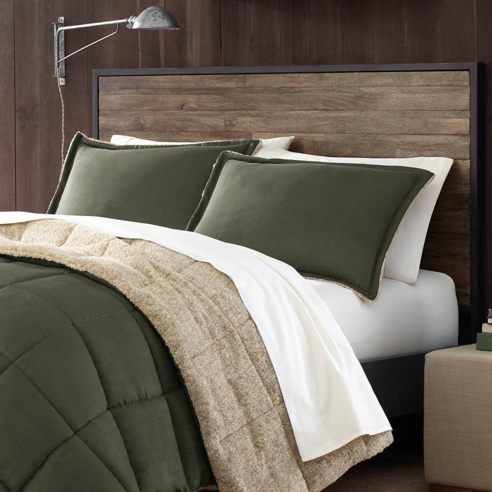 Twin Green Microfiber Down Alternative Reversible Comforter Set