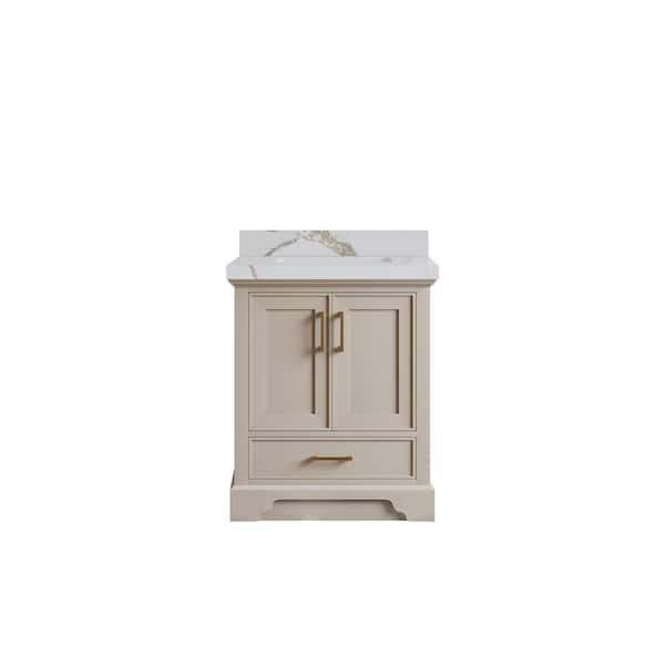 Willow Collections Charlotte 30 in. Single Sink Freestanding Fine Grain Bath Vanity with Calacatta Gold Qt. Top Unassembled
