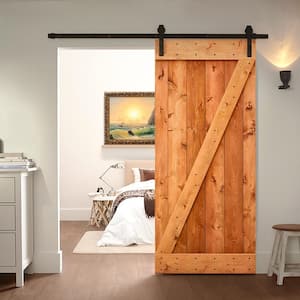 24 in. x 84 in. Distressed Z Series Red Walnut Solid DIY Knotty Pine Wood Interior Sliding Barn Door with Hardware Kit