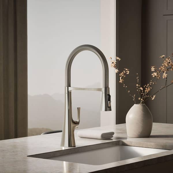 Graze Single Handle Semi-Professional Kitchen Sink Faucet with 3-Function Sprayhead in Vibrant Polished Nickel
