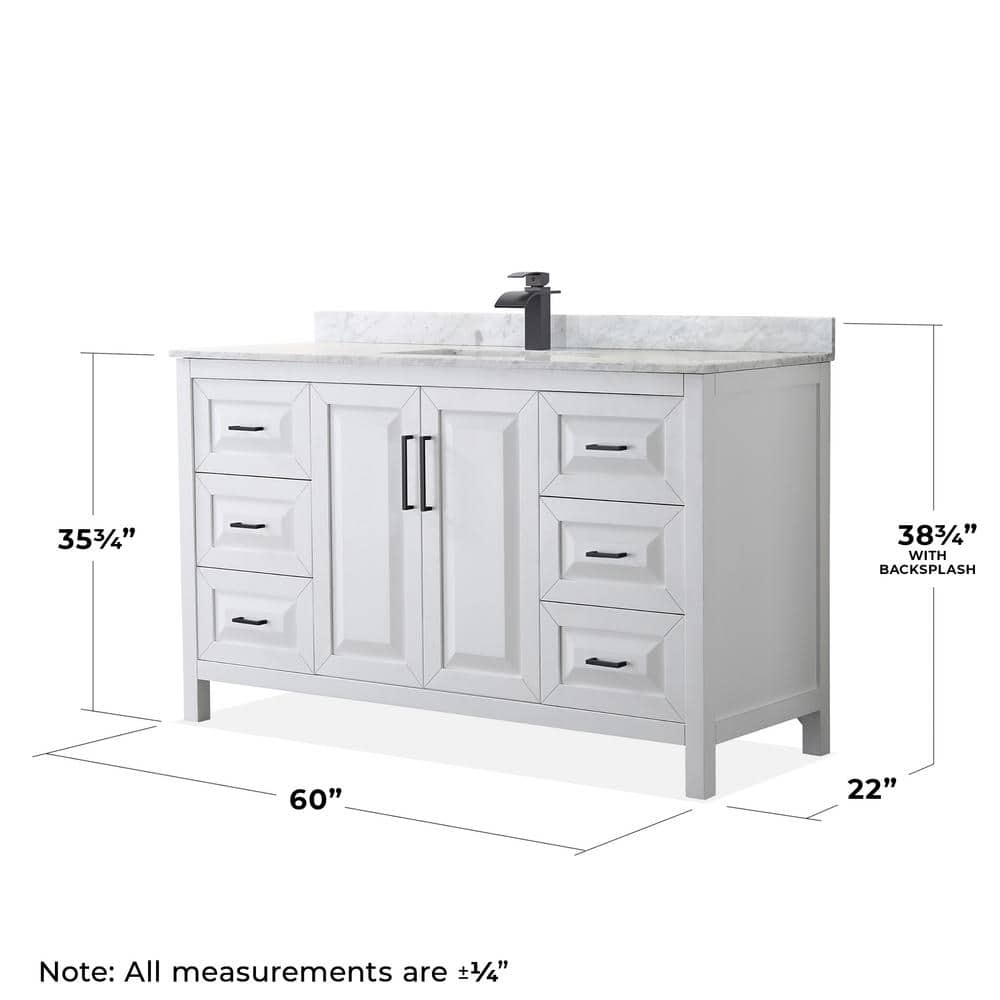 Daria 60'' White Single Bathroom Vanity with Carrara Marble Top