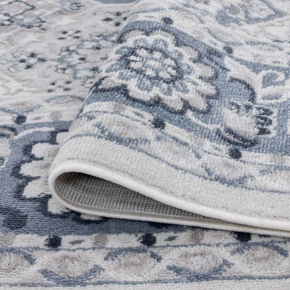 Reversible Blue Synthetic 5' x 7' Rectangular Area Rug