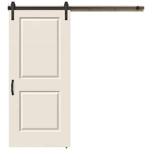 36 in. x 84 in. Carrara 2 Panel Solid Core Primed Molded Composite Barn Door with Rustic Hardware Kit