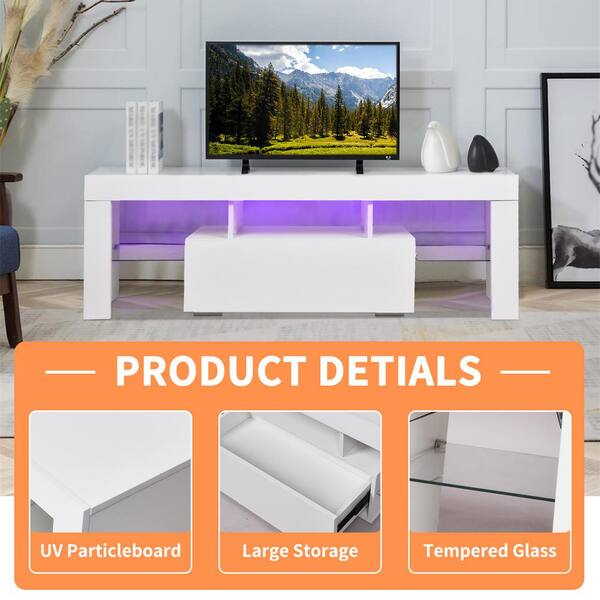 TV Cabinet, TV Console Unit W/ Foldable Linen Drawers, TV Stand Maple Colour