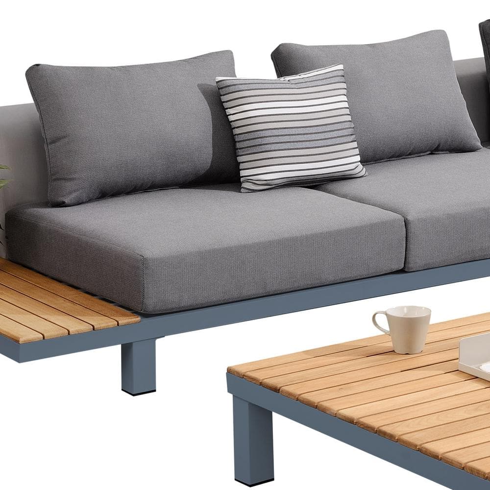 Polo 36" Gray Aluminum and Teak Wood Outdoor Coffee Table