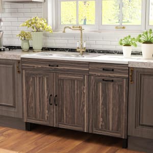 47.2 in. W x 23.6 in. D x 33.7 in H Stock Sink Base Ready to Assemble Kitchen Cabinet in Brown with 2-Doors, Drawers
