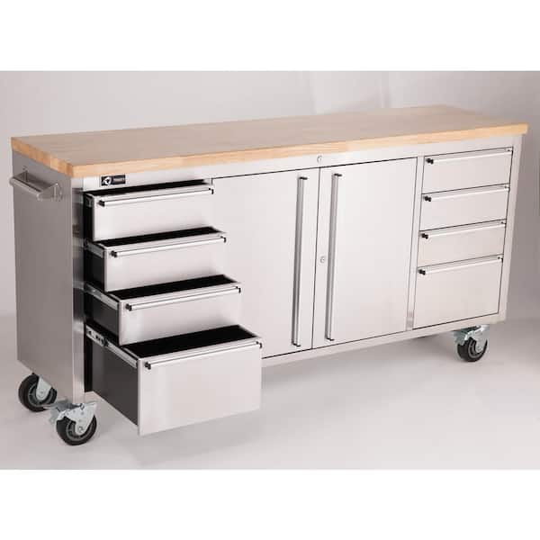 6 ft. 8-Drawer Stainless-Steel Corner Rolling Mobile Workbench with Storage 6 ft. 8-Drawer Stainless-Steel Corner Rolling Mobile Workbench with Storage