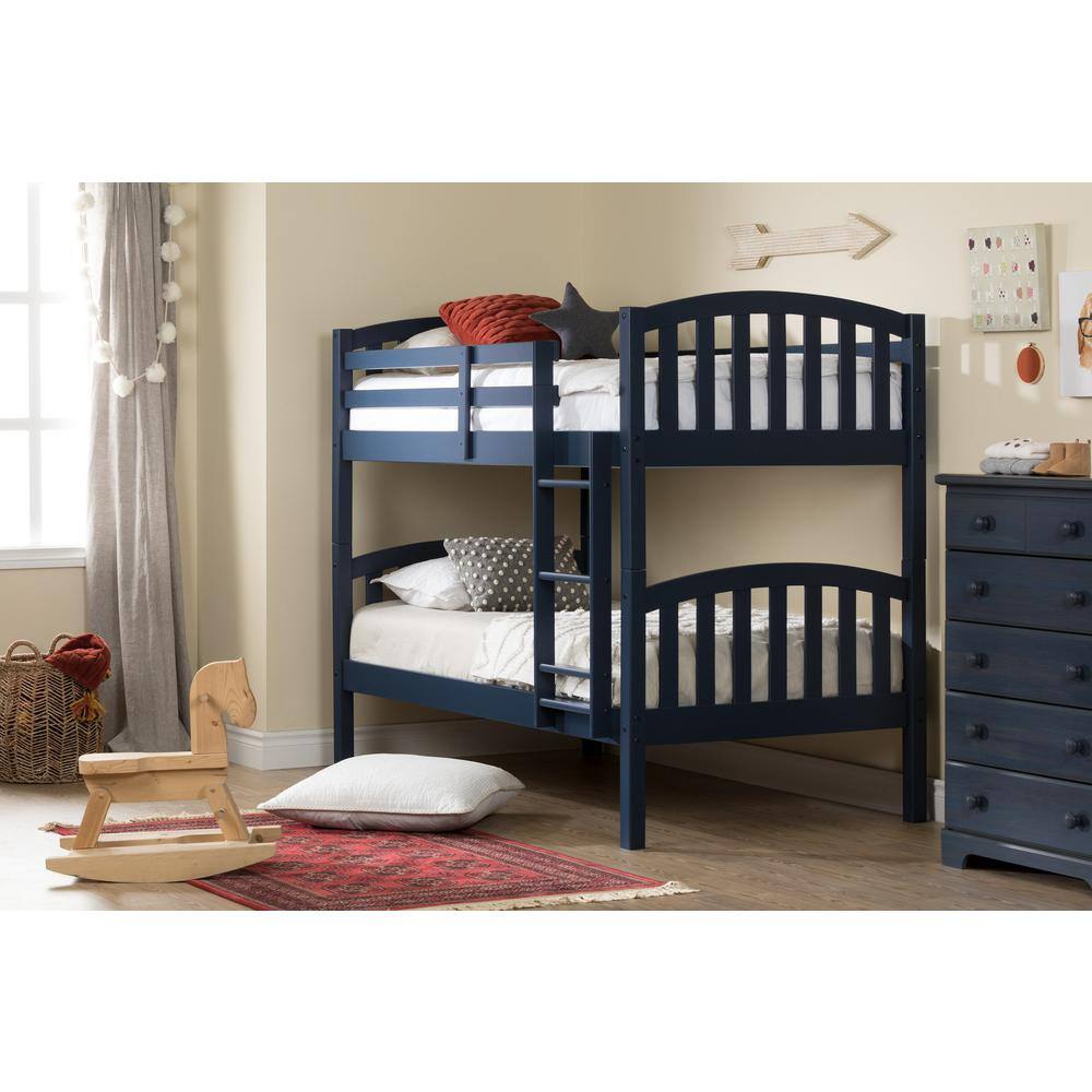 Navy Blue Twin Pine Wood Bunk Bed with Drawers