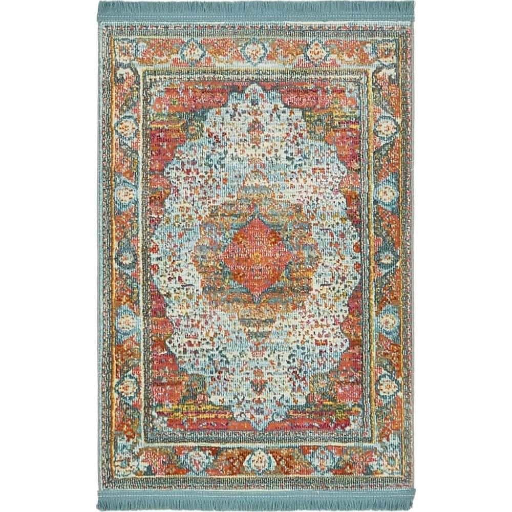 Reversible Easy-Care Synthetic Rug in Light Blue, 2' 2" x 3' 1"