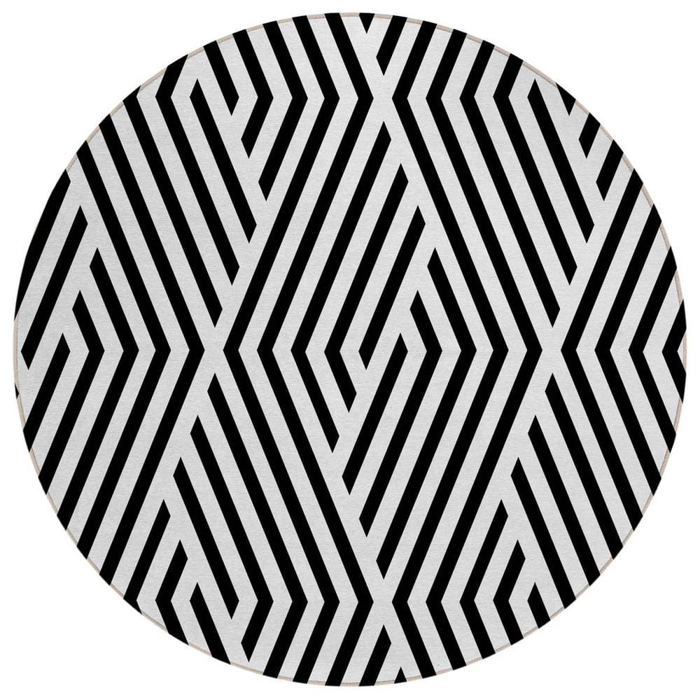 Black and White 8 ft. Round Woven Geometric Round Indoor/Outdoor Area Rug price history on PriceWatchPro