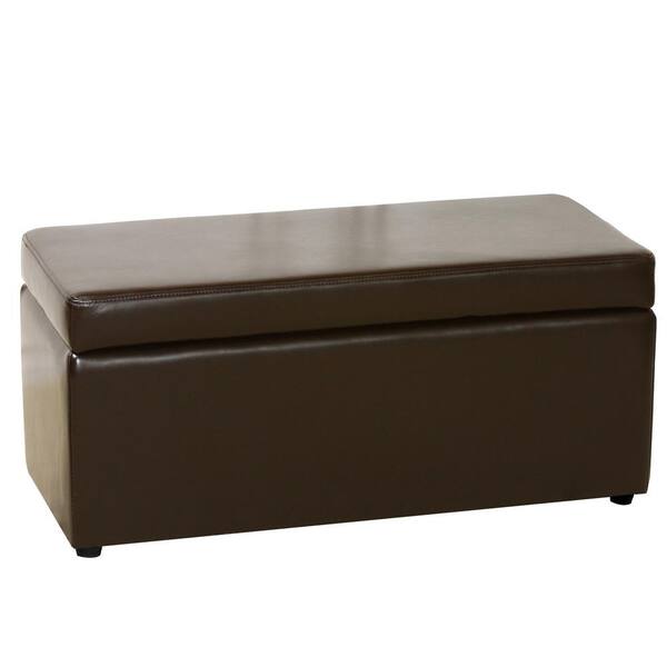 Noble House Chocolate Brown Bonded Leather Bench-Style Storage Ottoman