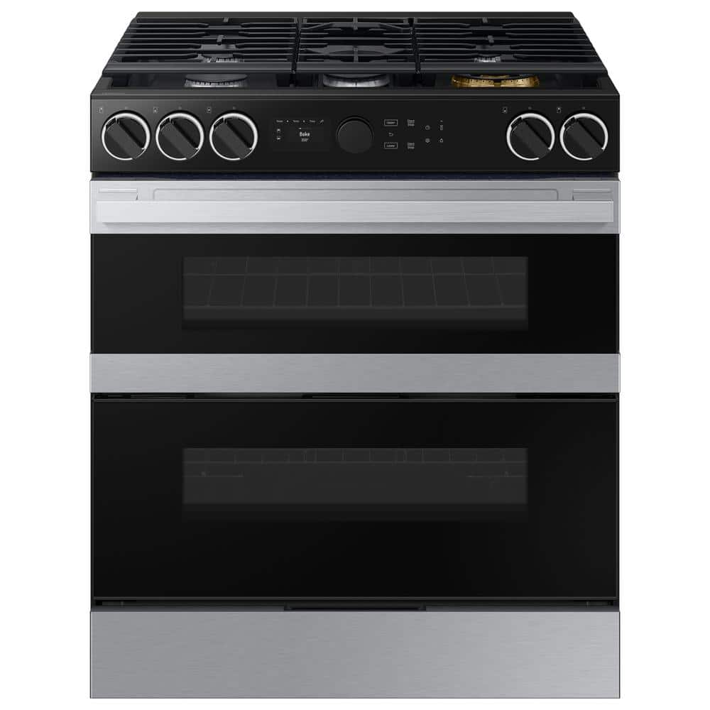 Samsung 30 in. Bespoke Smart 5-Burner Element Slide-In Gas Range 6.0 cu. ft. Capacity with Flex Duo in Stainless Steel