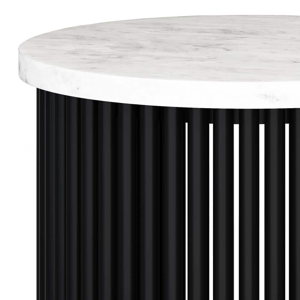 Demy 18'' White Marble and Black Metal Round Accent Table