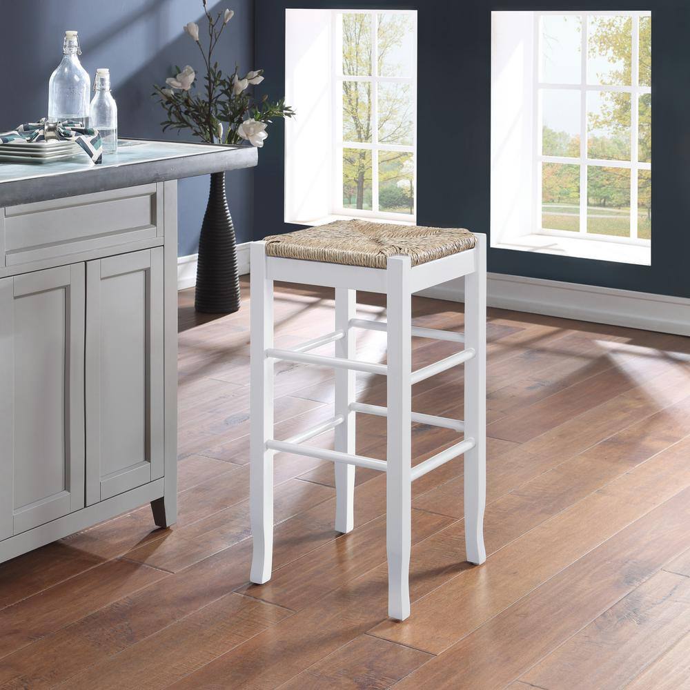 Rush Woven Square Backless Barstool in Cream White