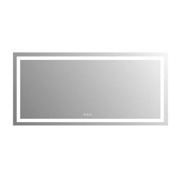 60 in. W x 28 in. H Rectangular Tempered Glass Frameless Anti-Fog Dimmable Wall Mounted Bathroom Vanity Mirror