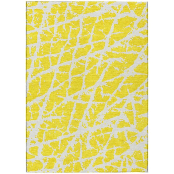 Yellow and White 3 ft. x 5 ft. Abstract Indoor / Outdoor Area Rug