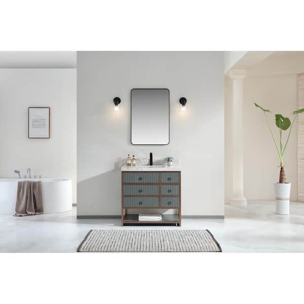 WK2438-48-BG 48in. Single Sink Sink Vanity Tricorn Black Bath Vanity with Black 2in. Natural Stone Top