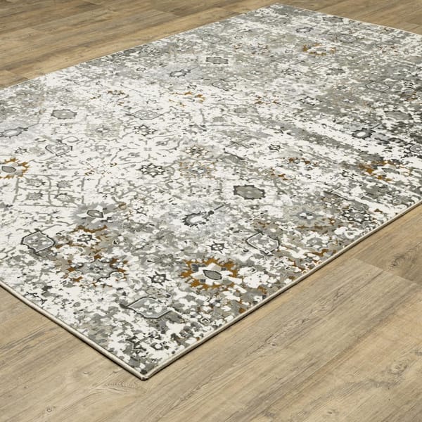 Galleria Ivory 2 ft. x 8 ft. Distressed Oriental Polyester Indoor Runner Area Rug