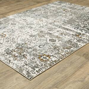 Galleria Ivory 5 ft. x 8 ft. Distressed Oriental Polyester Indoor Area Rug