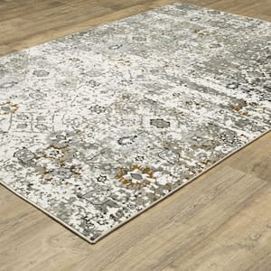 Galleria Ivory 8 ft. x 11 ft. Distressed Oriental Polyester Indoor Area Rug