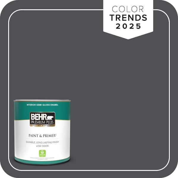 BEHR PREMIUM PLUS 1 qt. #PPU18-01 Cracked Pepper Semi-Gloss Enamel Low Odor Interior Paint & Primer