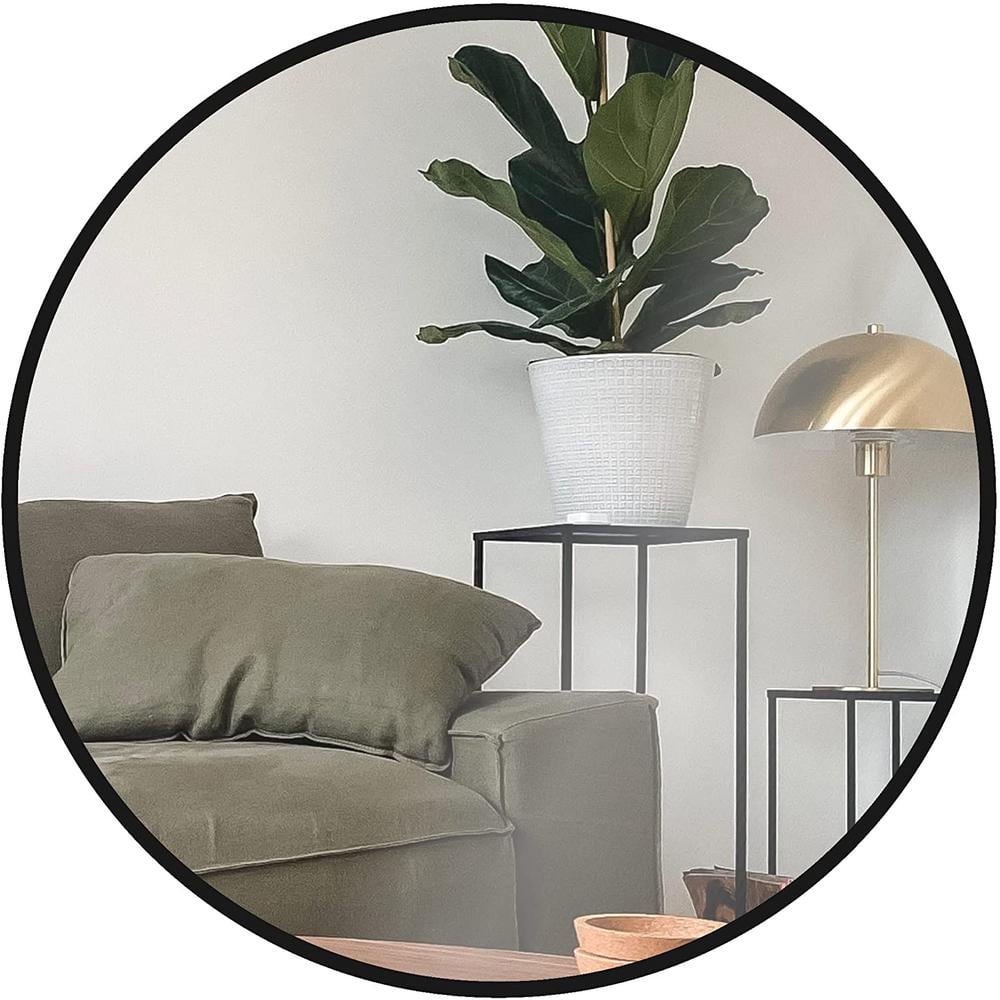 Black 24-Inch Round Metal Framed Dresser Mirror