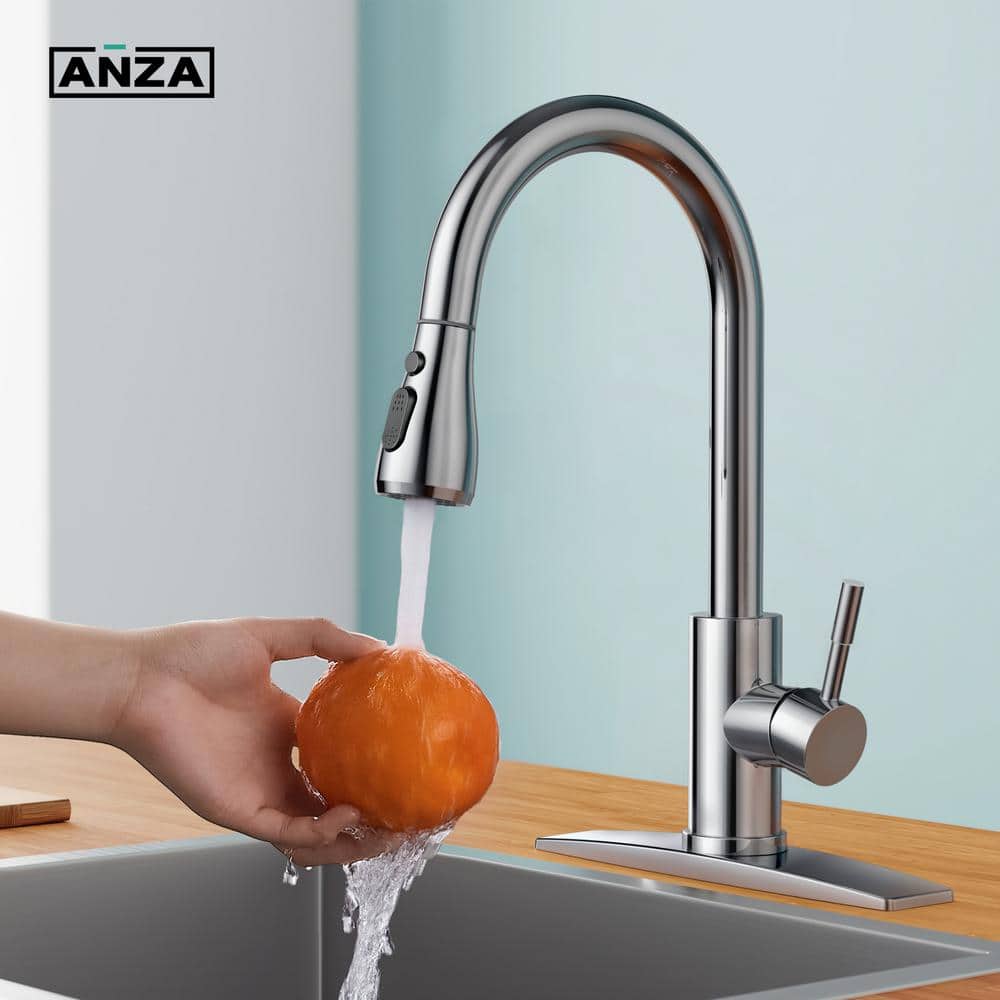 Chrome Stainless Steel Pull-Down Kitchen Faucet with Sprayer