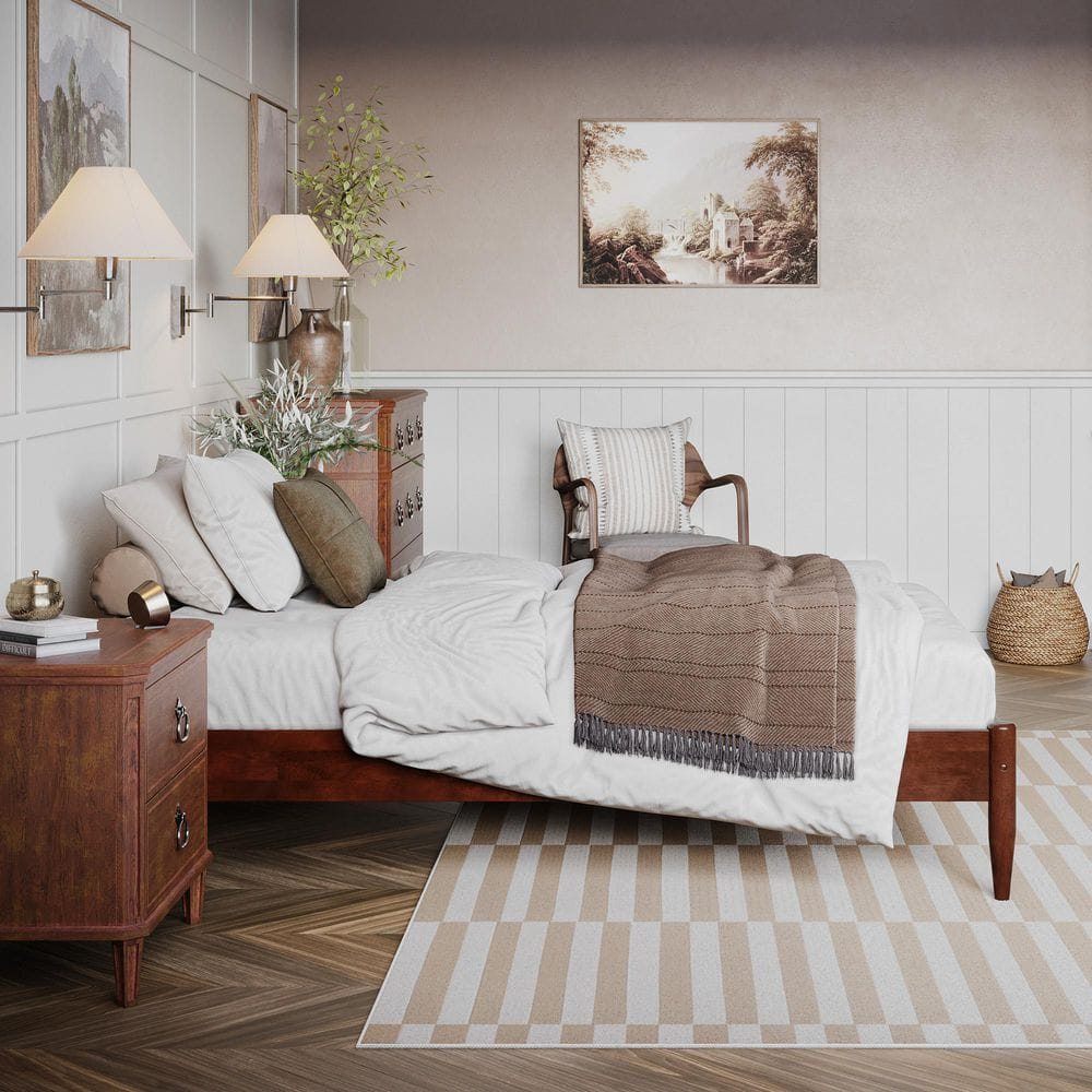 Pasadena Walnut Twin XL Solid Wood Platform Bed with Slats
