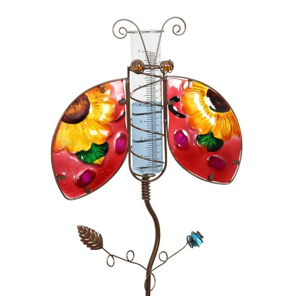 Exhart Hand Painted Glass and Metal Ladybug Thermometer Stake, 13 by 36 Inches