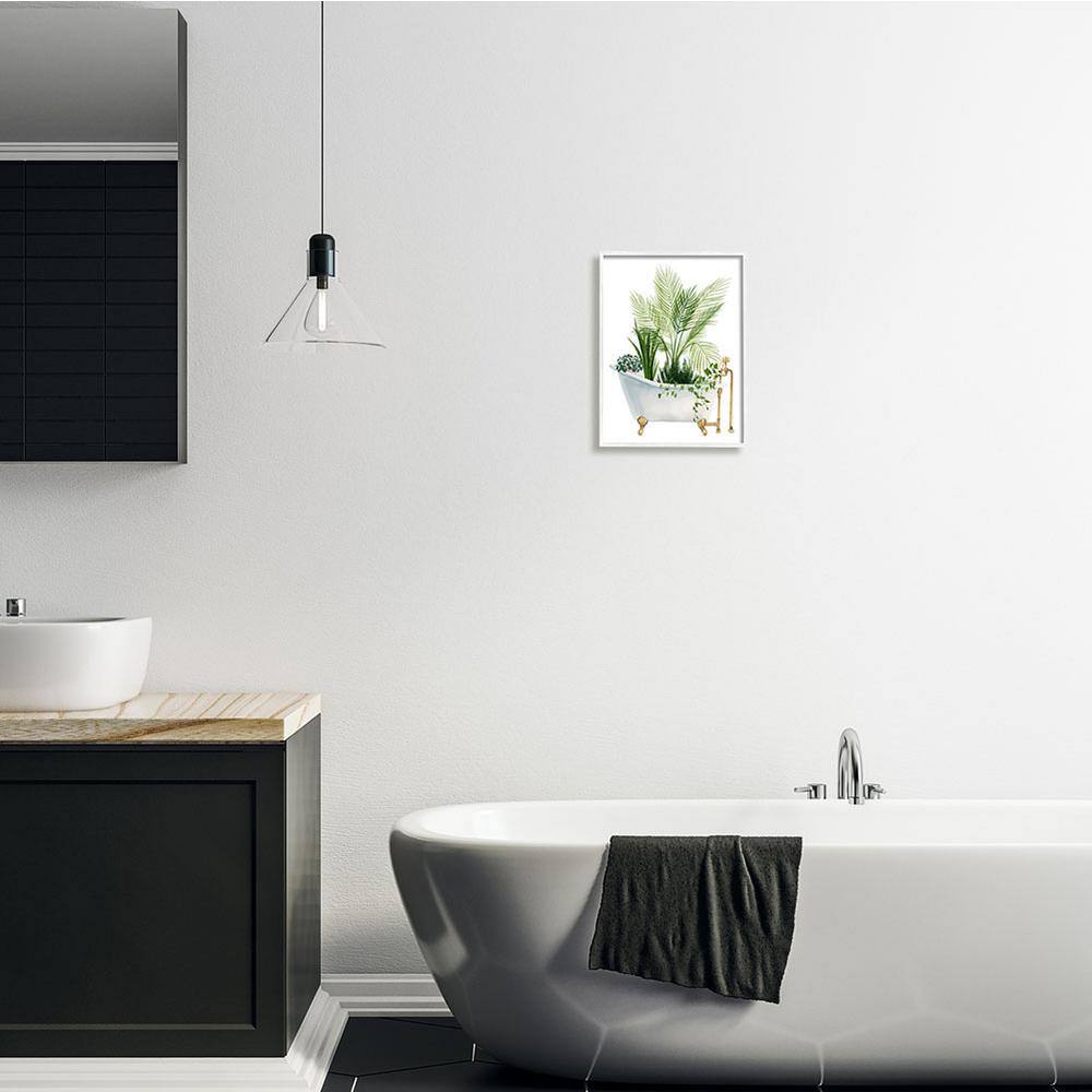 Greenery Vintage Tub Graphic Art Print on Canvas with White Frame