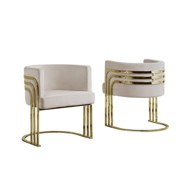 Best Quality Furniture Paty Cream Velvet Gold Upholstered Barrel Chair (Set of 1)