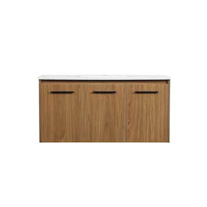 Timeless Home 18 in. W x 40 in. D x 19.7 in. H Bath Vanity in Walnut Brown with Ivory White Engineered Stone Top