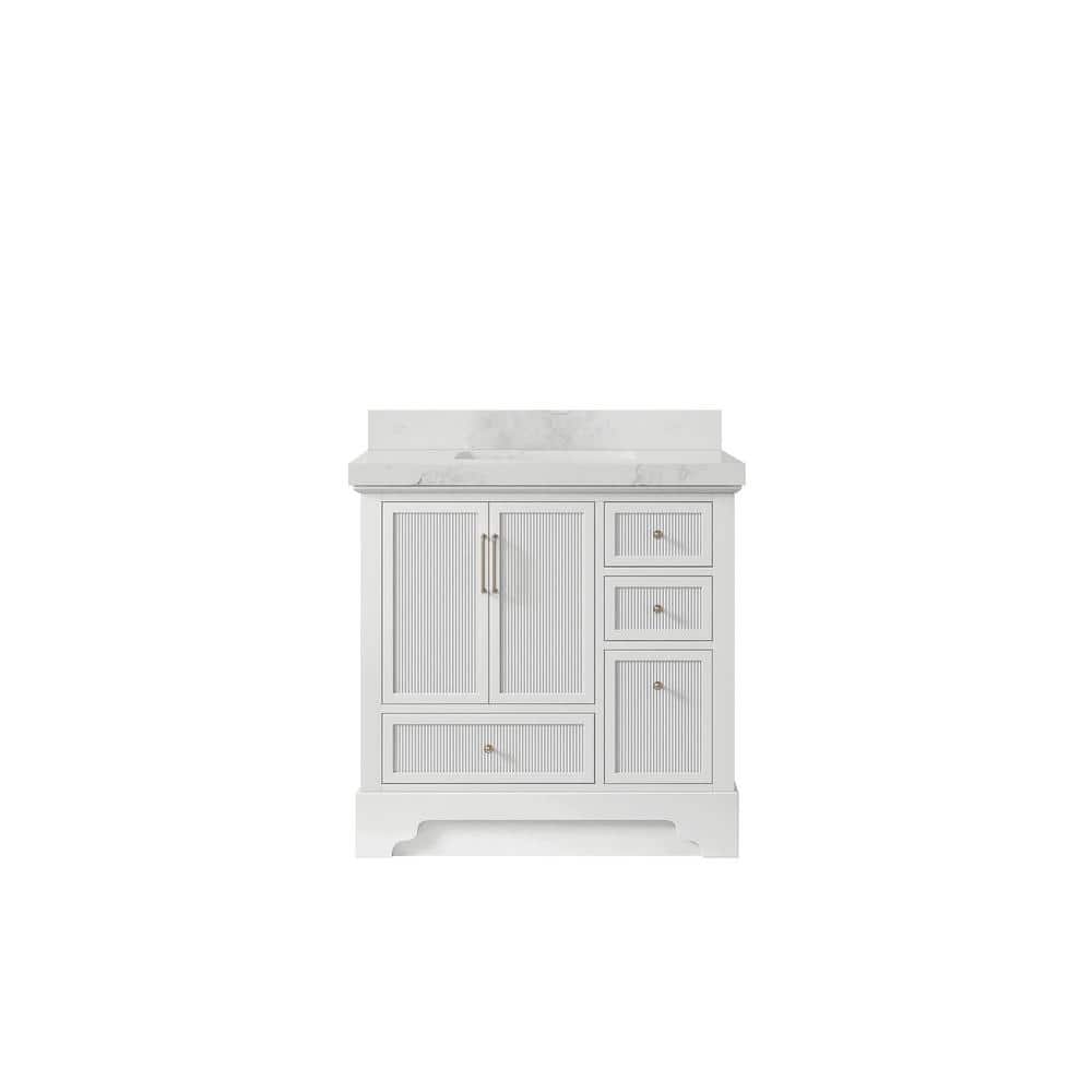 "Alys 36 in. W x 22 in. D x 36 in. H Single Sink Bath Vanity Center in White with 2"" Calacatta Nuvo Top" price history on PriceWatchPro