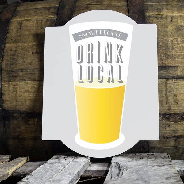Unbranded 15 in. x 11 1/2 in. Drink Local Beer Glass Wooden Wall Art