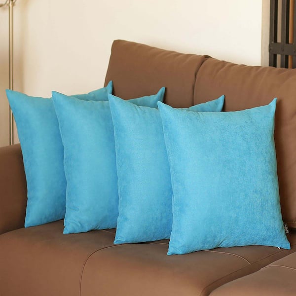 MIKE & Co. NEW YORK Decorative Farmhouse Sky Blue 18 in. x 18 in. Square Solid Color Throw Pillow Set of 4