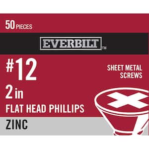 #12 x 2 in. Zinc Plated Phillips Flat Head Sheet Metal Screw (50-Pack)