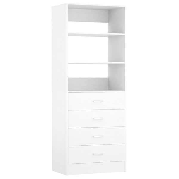 Closet Drawers System 4 Drawers Wood Modular Walk-in Closet System Storage Unit Tall Storage Cabinet White