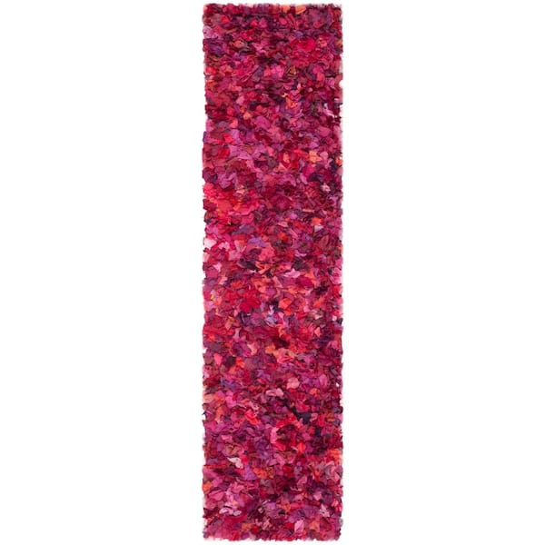 SAFAVIEH Rio Shag Fuchsia/Multi 2 ft. x 6 ft. Solid Runner Rug