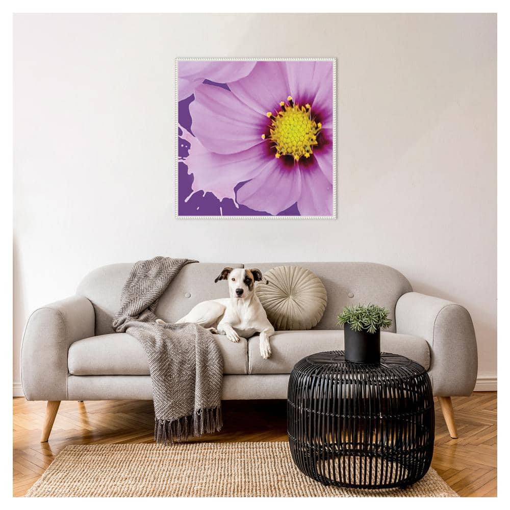 Flower Pop III Pink and Yellow Abstract Canvas Print with White Frame