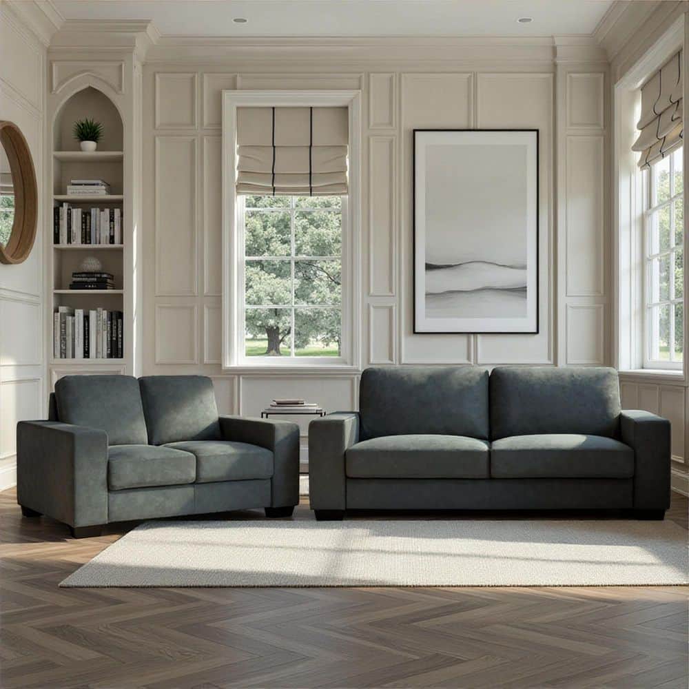 Armen Living Yvonne 2-Piece Fabric 5 Seat Living Room Set in Flint