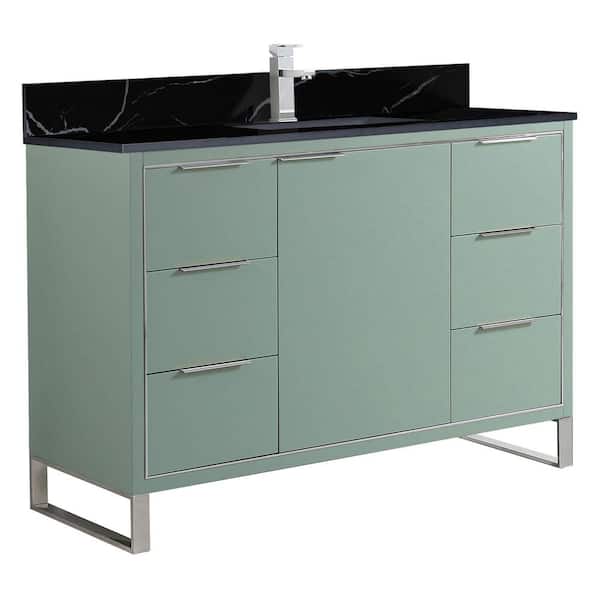 FINE FIXTURES Opulence 48 in. W x 18 in. D x 33.5 in. H Single Sink Bath Vanity in Mint Green with Black Marble Top