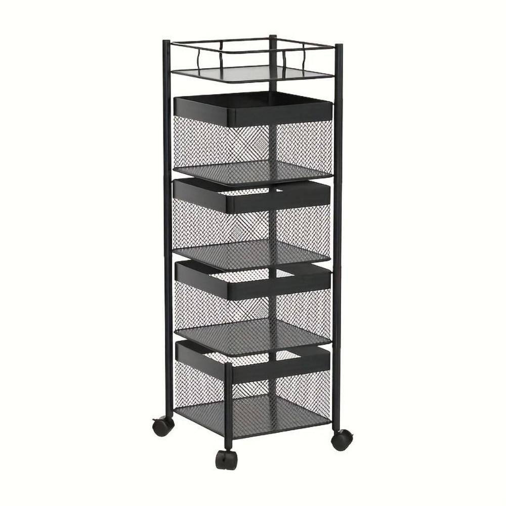 5-Tier Square Rotating Metal Storage Cart on Wheels, Multi-Layer Fruit Veggie Basket for Kitchen Bathroom Floor Storage price history on PriceWatchPro