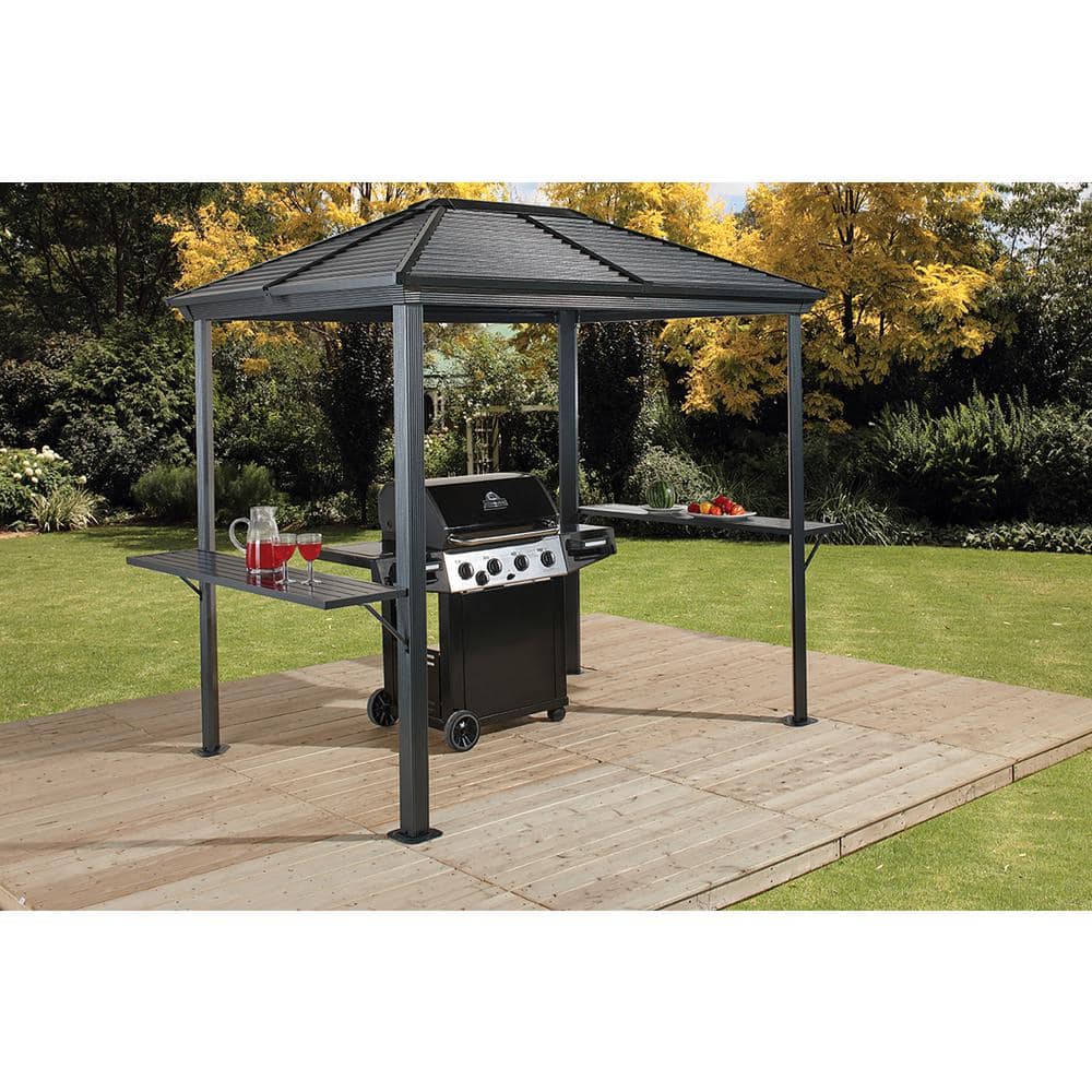 Gray 7 Ft. x 5.5 Ft. Metal Grill Gazebo with Fabric Roof