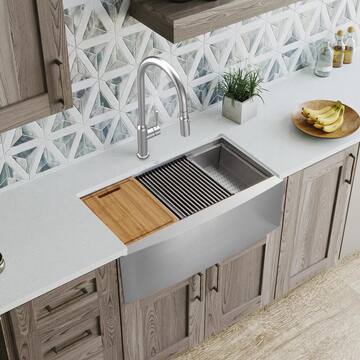 Zero Radius 33 in. Apron-Front Single Bowl 18 Gauge Stainless Steel Kitchen Sink with Accessories