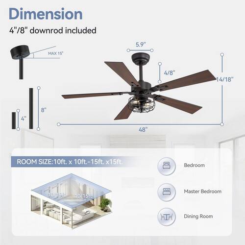 Craig 48 in. Indoor Black Ceiling Fans with Light Kit and Remote Control Included Ceiling Fans