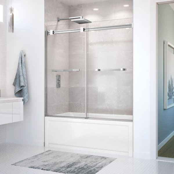 Duel 56-59 x 55 ½ x 59 in. 8 mm Bypass Tub Door for Alcove Installation with Clear glass in Chrome & Matte White