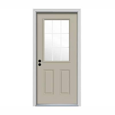 JELD-WEN 34 in. x 80 in. 3 Lite Craftsman Desert Sand Painted Steel ...