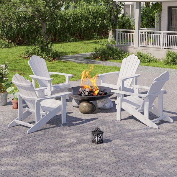 White HIPS Plastic Weather Resistant Adirondack Chair for Outdoors (4-Pack)