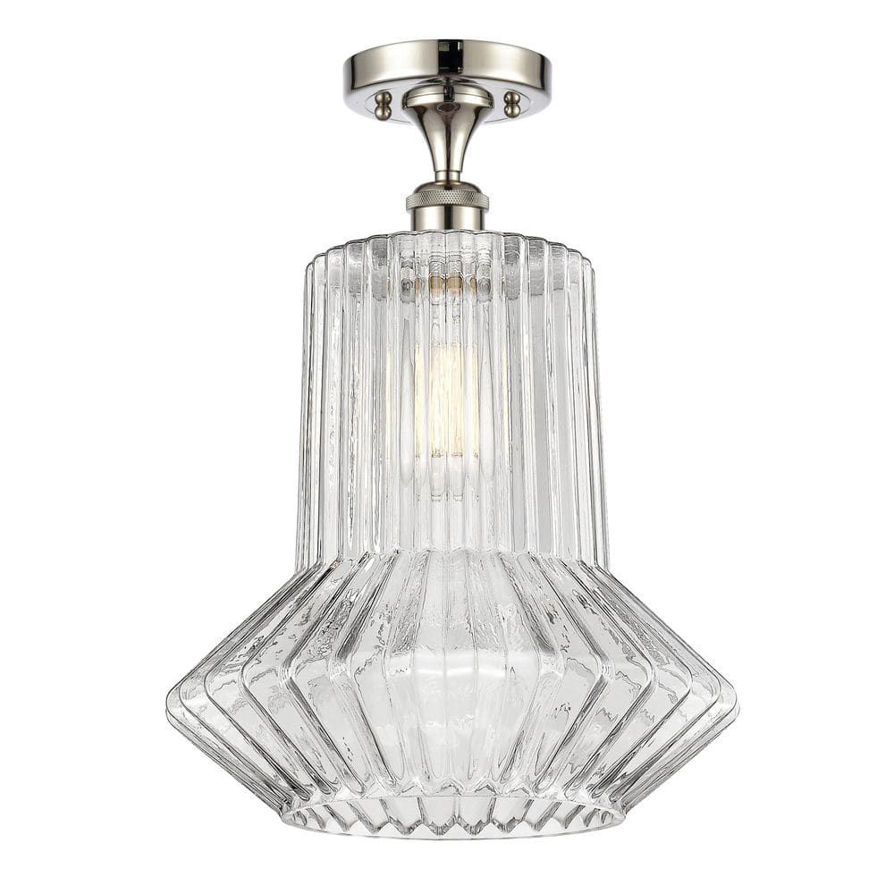 Springwater 12 in. 1-Light Polished Nickel Industrial Semi-Flush Mount with Clear Glass Shade price history on PriceWatchPro