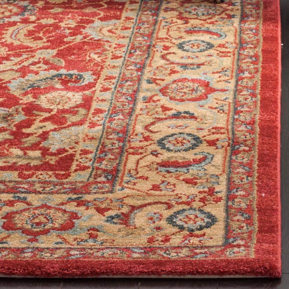 Red and Natural Rectangular Synthetic Persian Area Rug